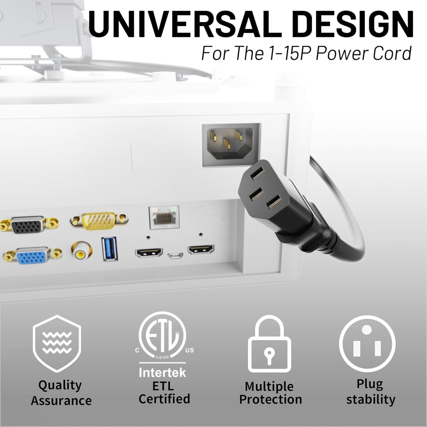 Vockjour 3 6ft 10 125 18AWG, 5-15P C13, Prong AC Power Cord Cable Amps Volts NEMA to Black PC Power Cable for TV