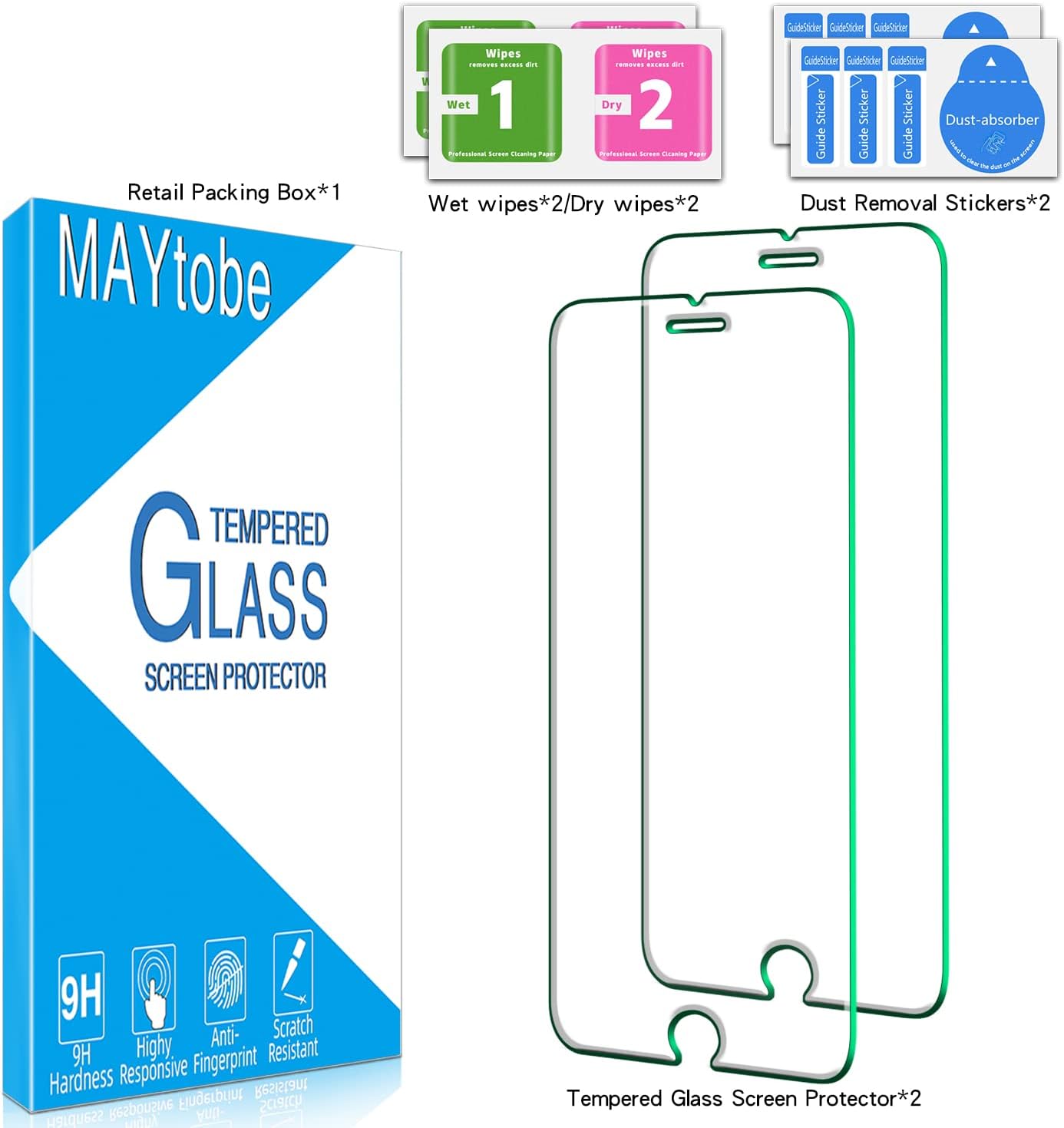 [2 Pack 8 7 6S 6 MAYtobe Tempered Glass For iPhone Plus, Plus, Plus, Plus Screen Protector, Bubble Free, Case Friendly