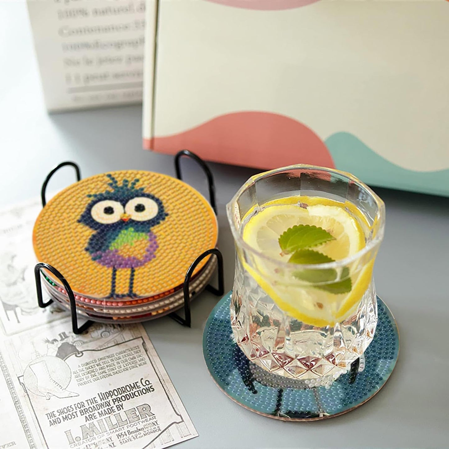 8 Pcs Retro Birds Diamond Art Coasters Kits for Adults with Holder, Cute and Funny Bird Pattern Wooden Diamond Painting Coasters Kits, DIY Diamond Dots Art Painting Coaster Crafts Kit for Home Decor