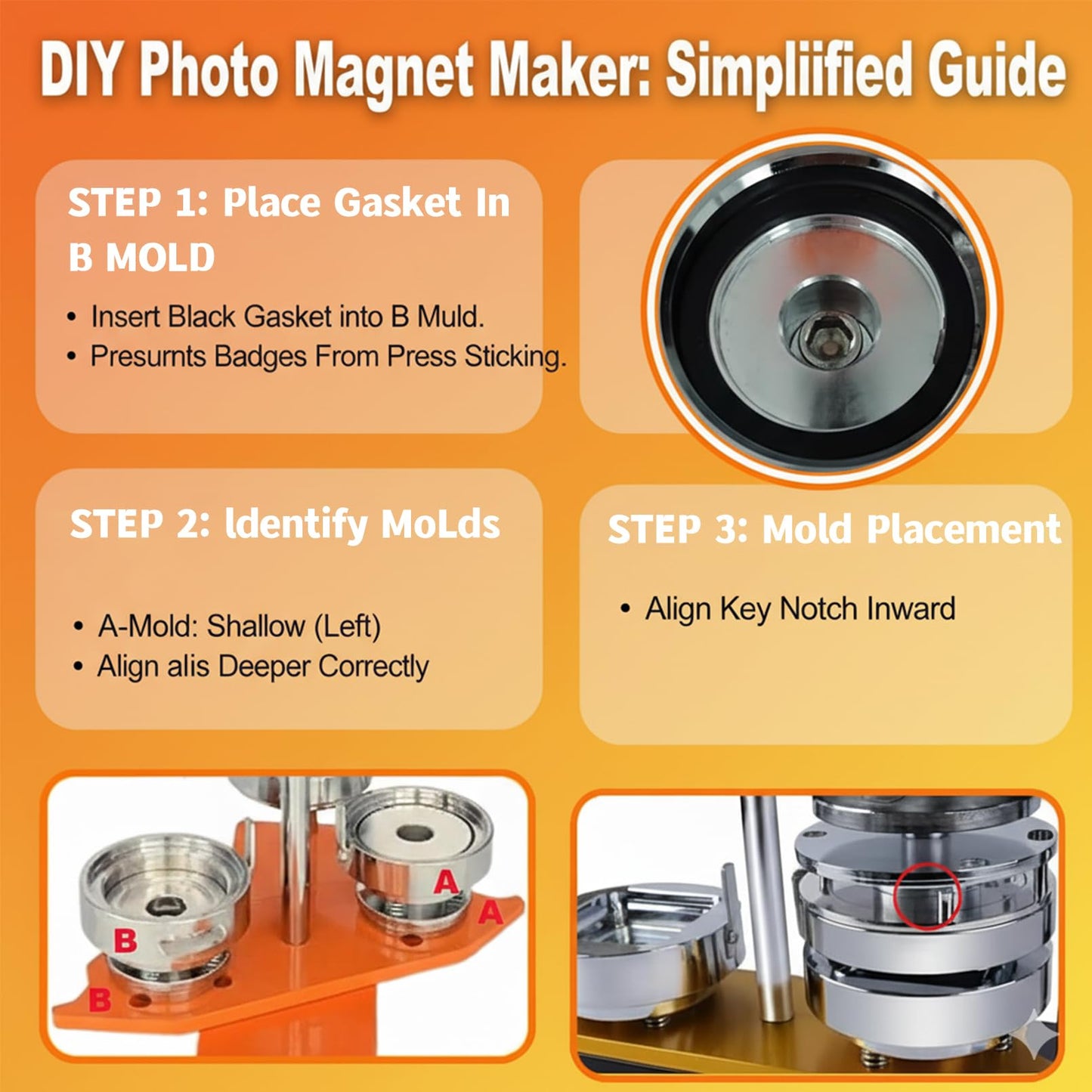 1+1.25+2.28in Round Fridge Magnet Maker Machine, Button Maker Press Kit with Photo Cutter + 150 Set Magnet + 150 Set Pin Materials+ 100 Sheets of Photo Paper