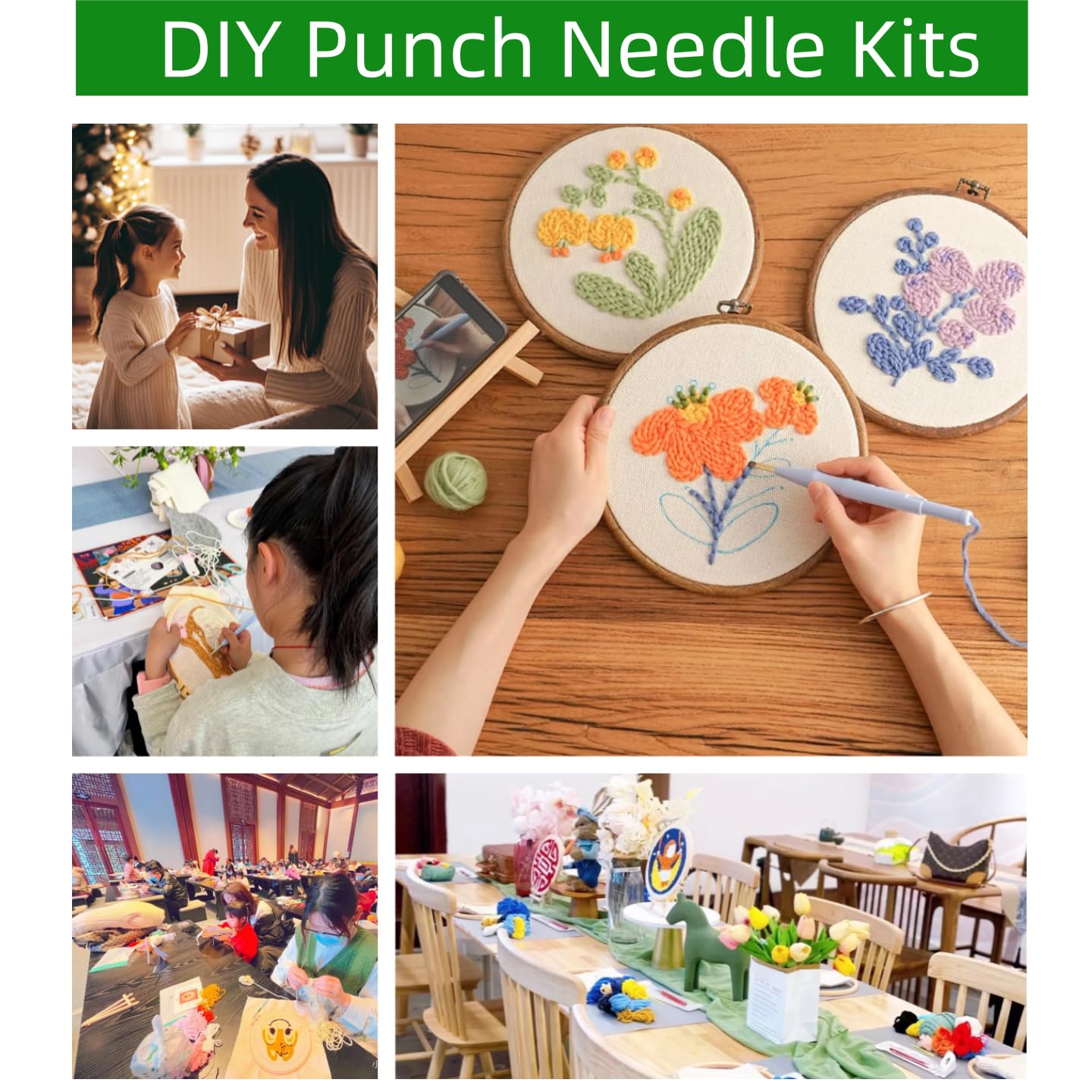 DIY Punch Needle Kits Cute Cartoon Penguins Family with Snow Mountain Embroidery Punch Needle Starter Craft with Hoop Easy for Beginners for Festival t and Decoration 20x20cm-3