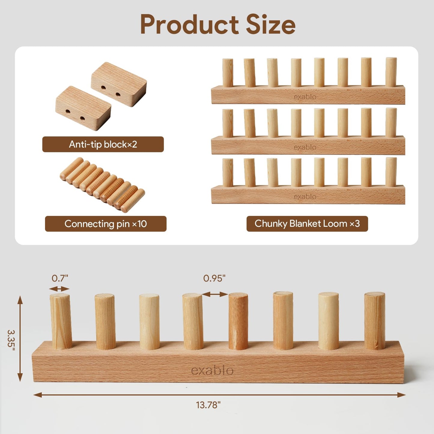 exablo 41" Beechwood Chunky Blanket Loom – Adjustable 3-Section Wooden Knitting Loom for Chunky Yarn, Beginner-Friendly DIY Craft Kit for Adults, No Needles Required