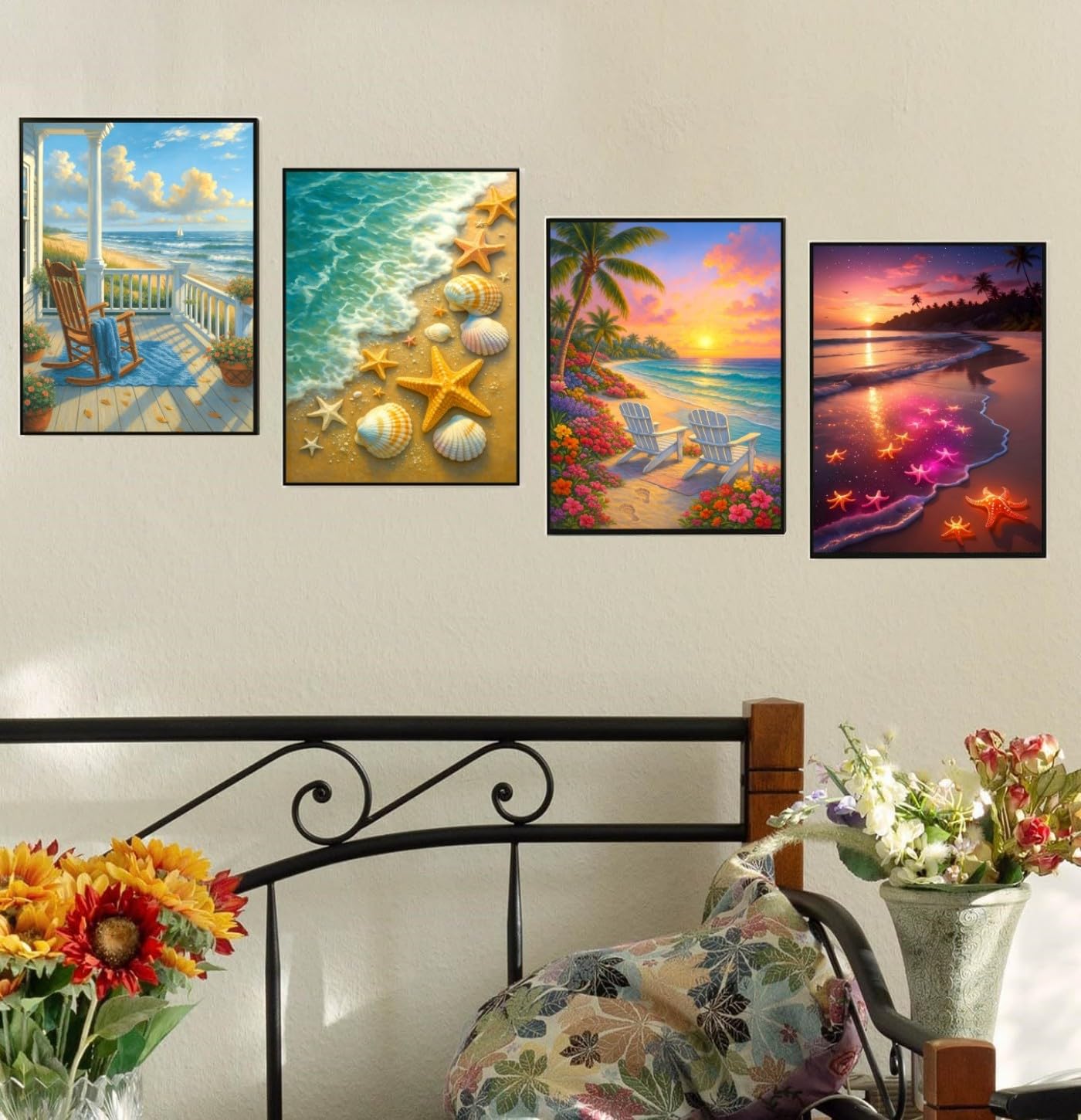Lovepefe Beach Diamond Art Painting Kits for Adults, 4 Pack Seaside Paint with Diamond Kit for Beginners DIY Full Drill Gem Art Home Wall Decor 12 X 16 Inch