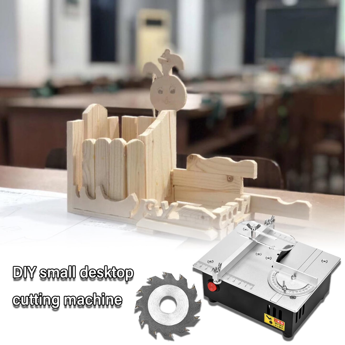 Precision Mini Electric Table Saw, DIY Hobby Handmade Woodworking Bench Cutting Machine Adjustable Cut Depth Small Desktop Saw for Miniature Wood Craft (Regular style)