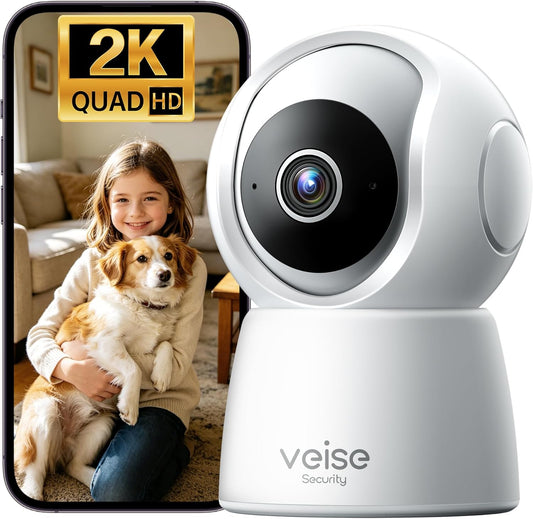 Veise 2K 360 2-Way 2.4GHz Indoor Camera for Home Security, Wireless WiFi Pet & Baby Monitor with Phone App, AI Motion