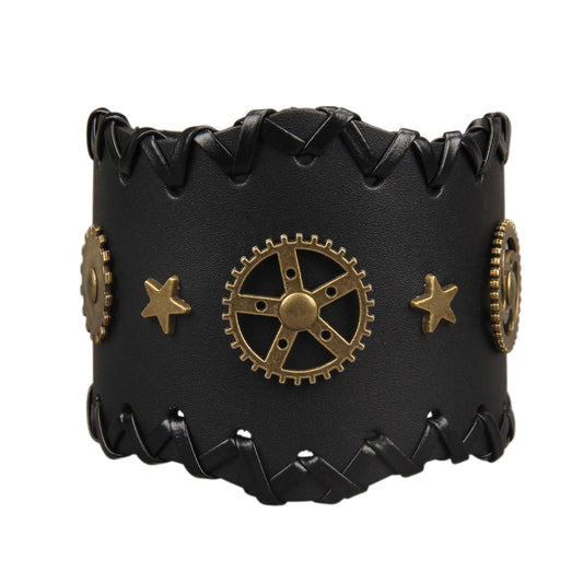 GelConnie Mens Bracelets Leather Cuff Steampunk Alloy Gear Leather Wristbands for Men Women Bracelets Cuff Bangle Jewelry