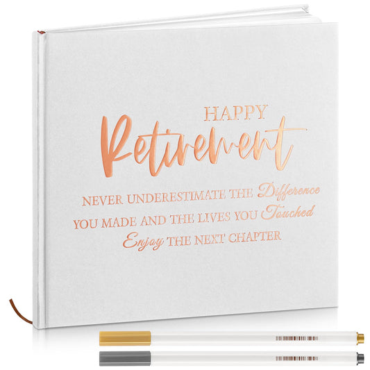 Resholder 2026 Retirement Guest Book with 2 Markers 8.7'' Square Hardcover Blank Guest Photo Signing Memory Book Happy Retirement Gift Party Supplies for Women Men Teacher Grad Decor (White,Classic)