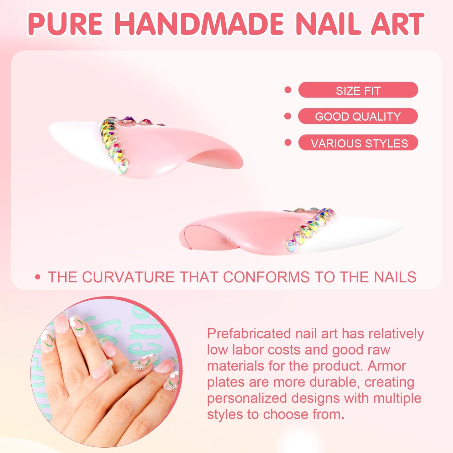Yabonica Handmade Press On Nails Almond,10Pcs Acrylic False Nails Press Ons with 3D Nail Art Gel Hand-Painted Design,Nature&Lasting Stick On Nails for Woman Girls Daily Party&Wedding Wear (38S)