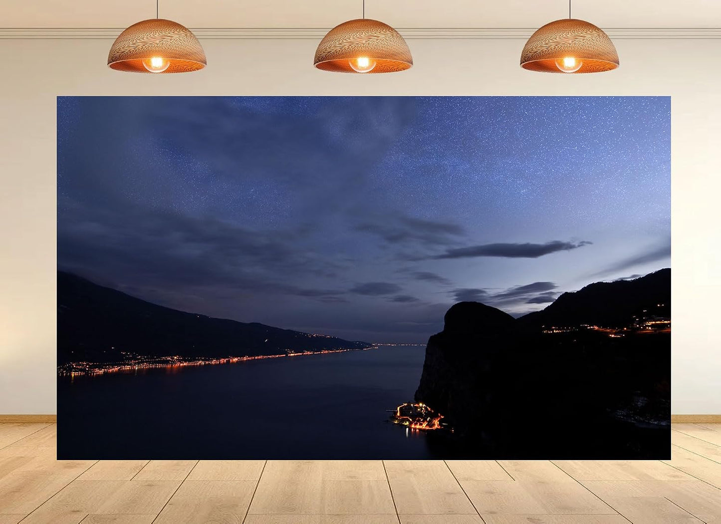 UPXIO 8x8ft Starry Lake Night Backdrop Mountain Lights and Starry Sky Photo Background Tapestry for Landscape