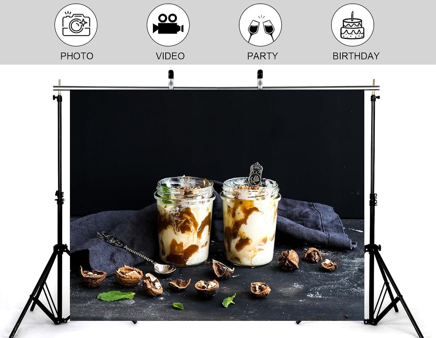 KeyWork 10x10ft Yogurt Parfait Backdrop Walnut and Caramel Dessert Photography Background for Brunch Party Sweet Event