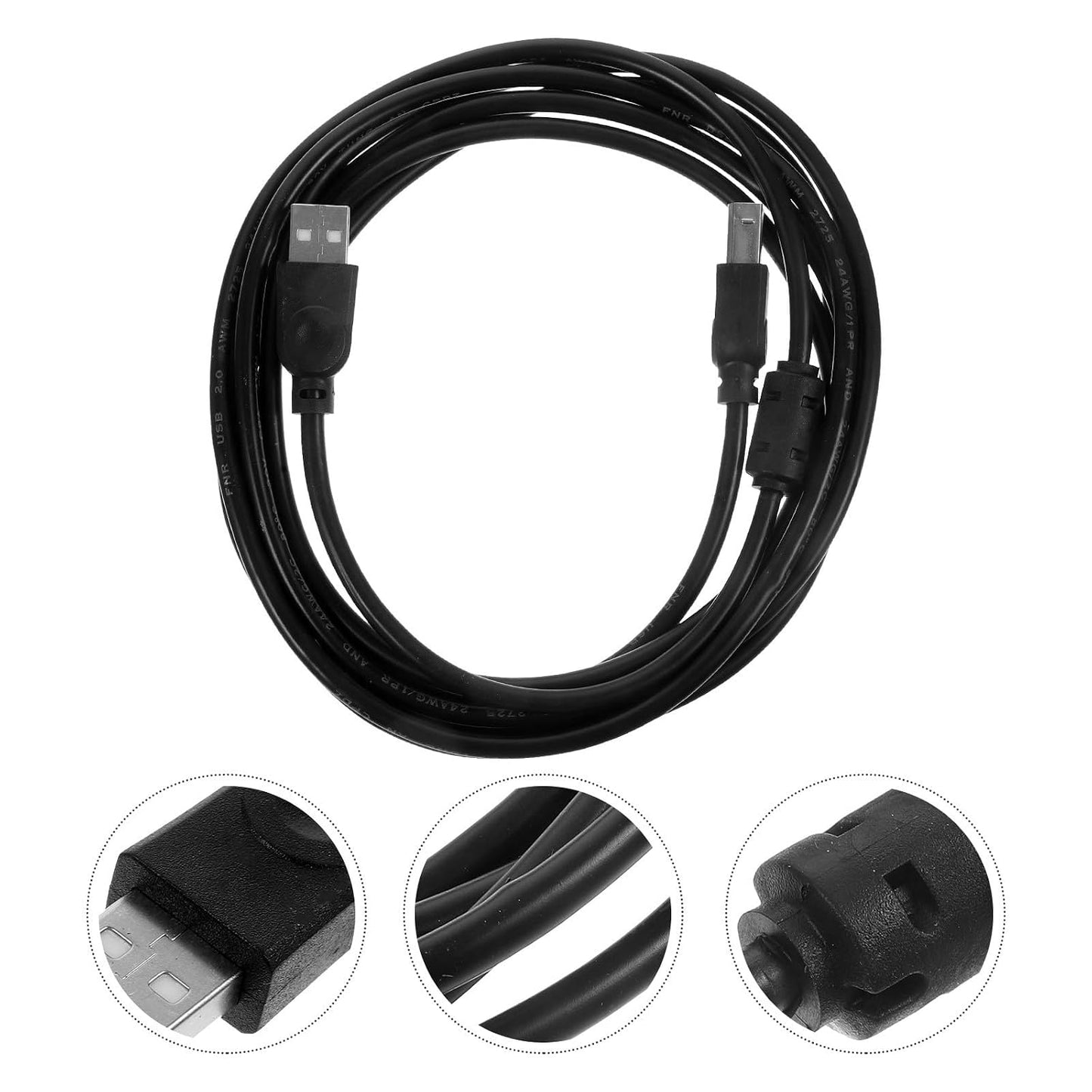 2.0 3 OUNONA USB Printer Cable Meter for Computer and Fax Machine, Black USB Cable for Office Printing Accessories