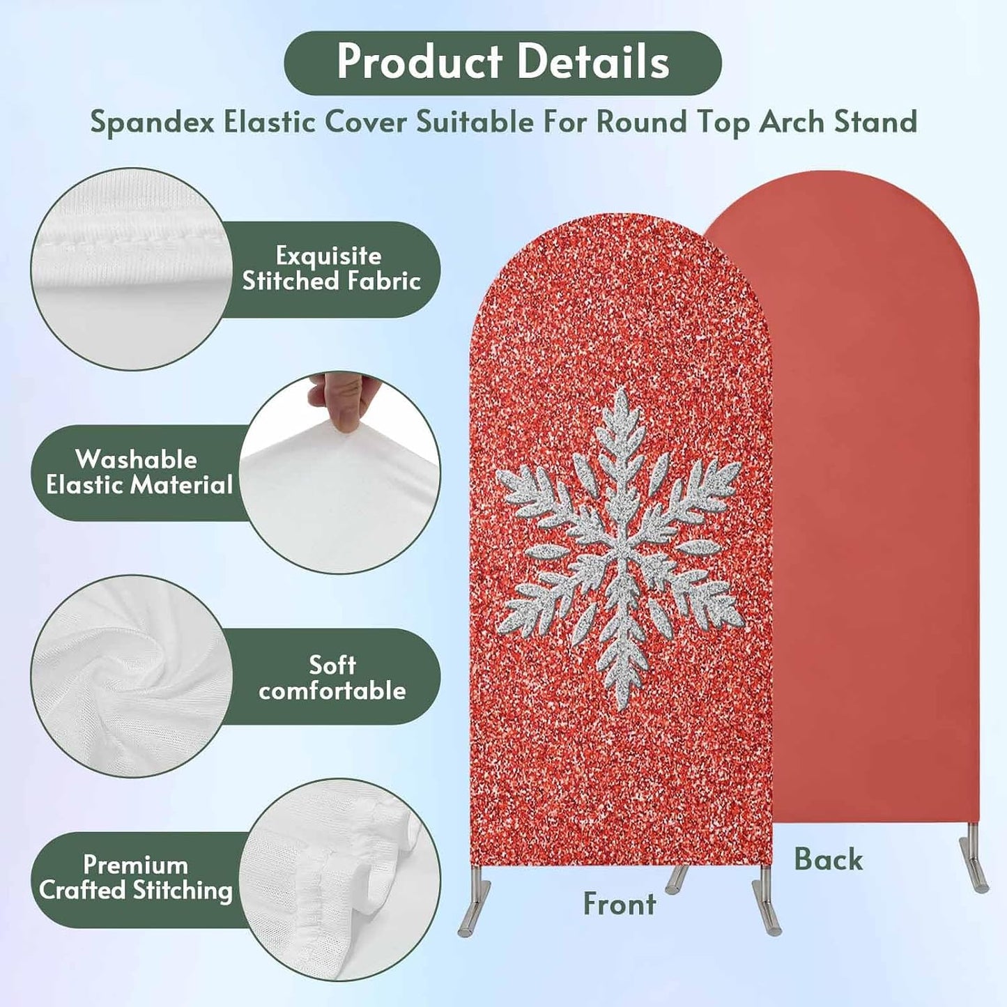 Duskova Living 6 Modern Themed Arch Backdrop Cover FT, Winter Watercolor Sparkling Snowflake Pattern Wedding Arch Cover