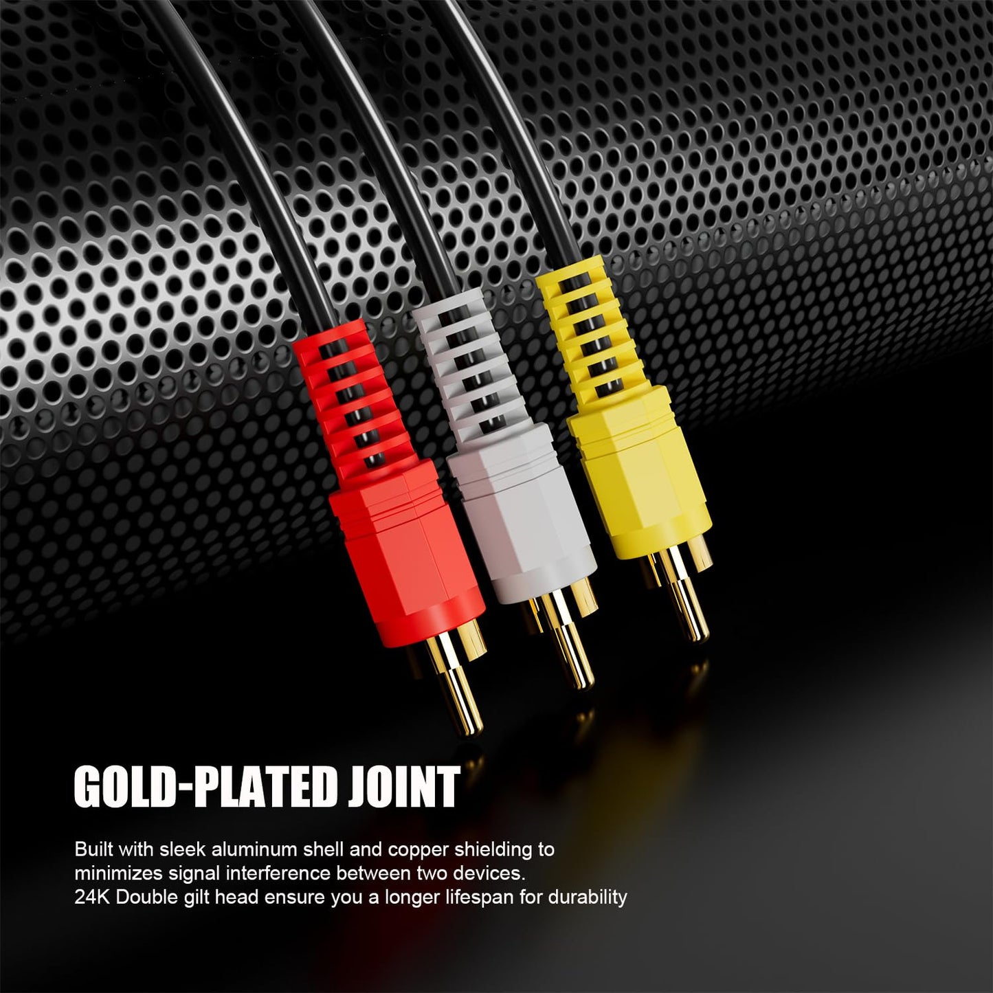Eanetf 3RCA 24K (5ft-2pcs) RCA Cables, Cable Audio Video Gold Plated Connecting Audio Video Components AV Male to Male