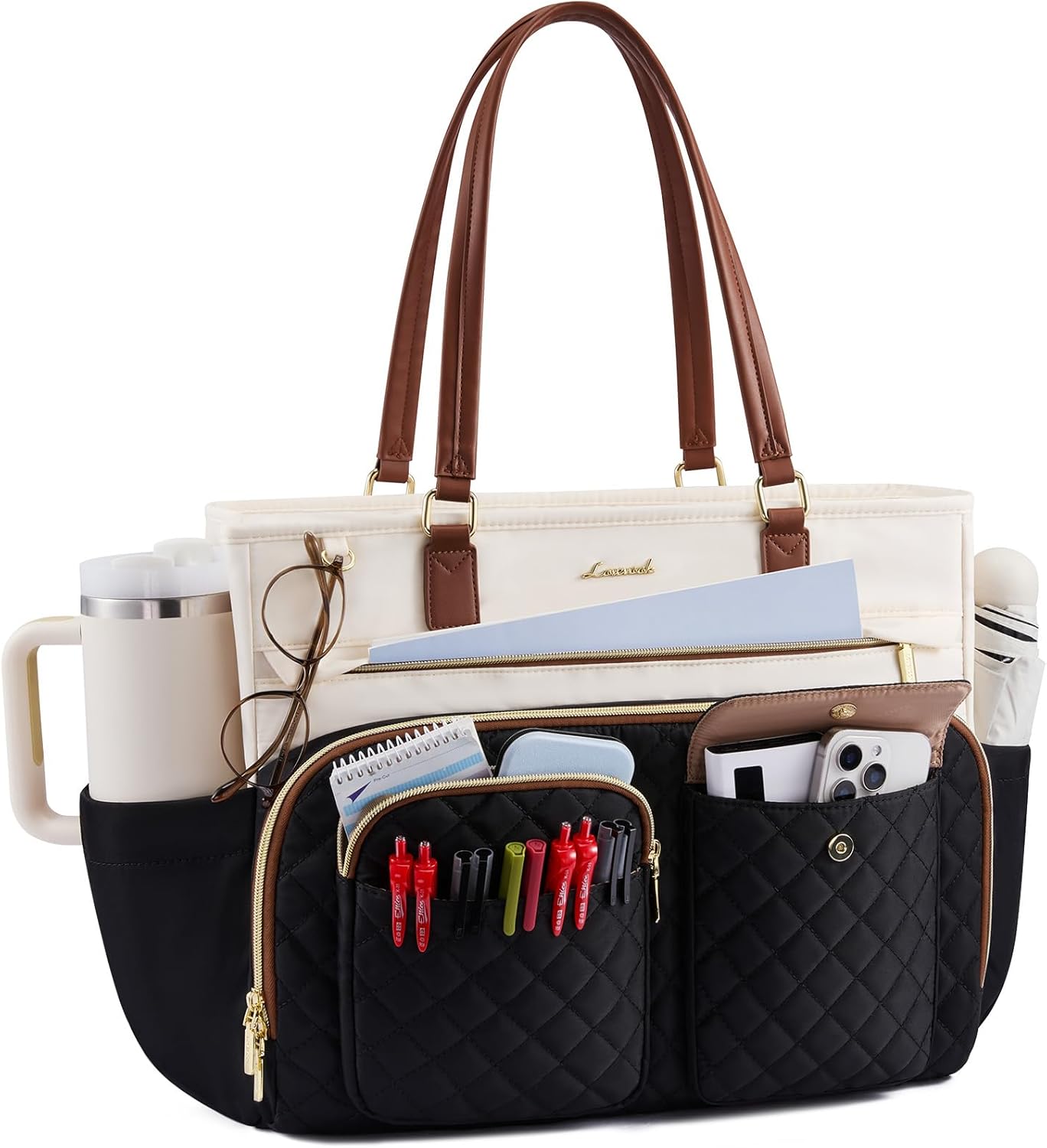LOVEVOOK 15.6 Inch Teacher Tote Bag for Women Work, Laptop Bag with Large Cup Holder, Nurse Bag with Multi Pocket