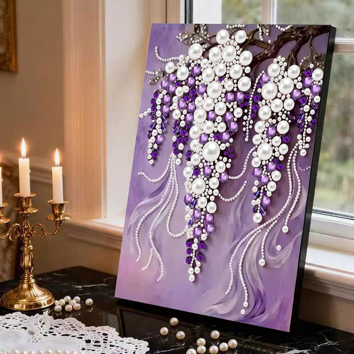 GEMFAMILY Violet Pearl Diamond Art Kits for Adults,DIY Special Shaped Diamond Painting Kit for Beginners,5D Diamond Painting Pearl Gem Art for Home Wall Decor 12 X 16 Inch