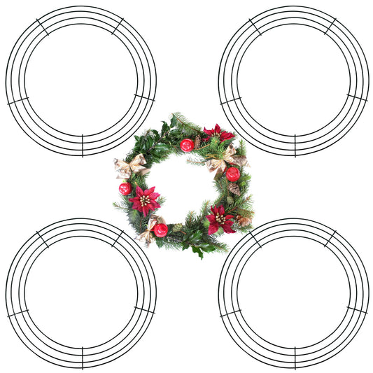 4 Pack Wreath Frame 14 Inch Wire Wreath Frame Round Metal Wreaths Form Dark Green Wire Wreaths Ring for Halloween Thanksgiving Christmas Front Door Outdoor Home Decorations Party Supplies DIY Craft