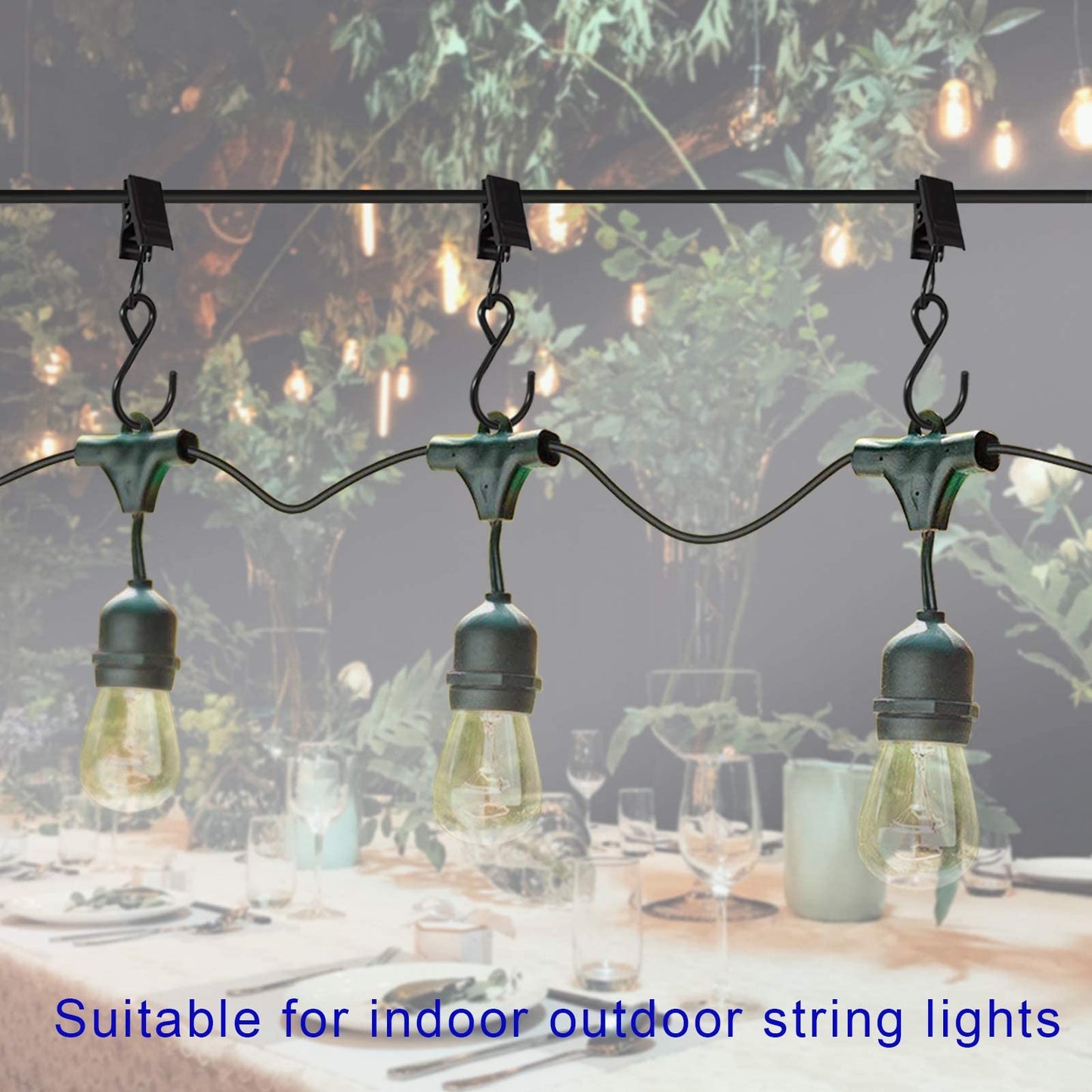 AMZSEVEN Stainless Steel S Hooks Curtain Clips, 50 Pack Hanging Party Lights Clips Hangers Gutter Photo, Art Craft Display, 2.4 Inch Long, Black