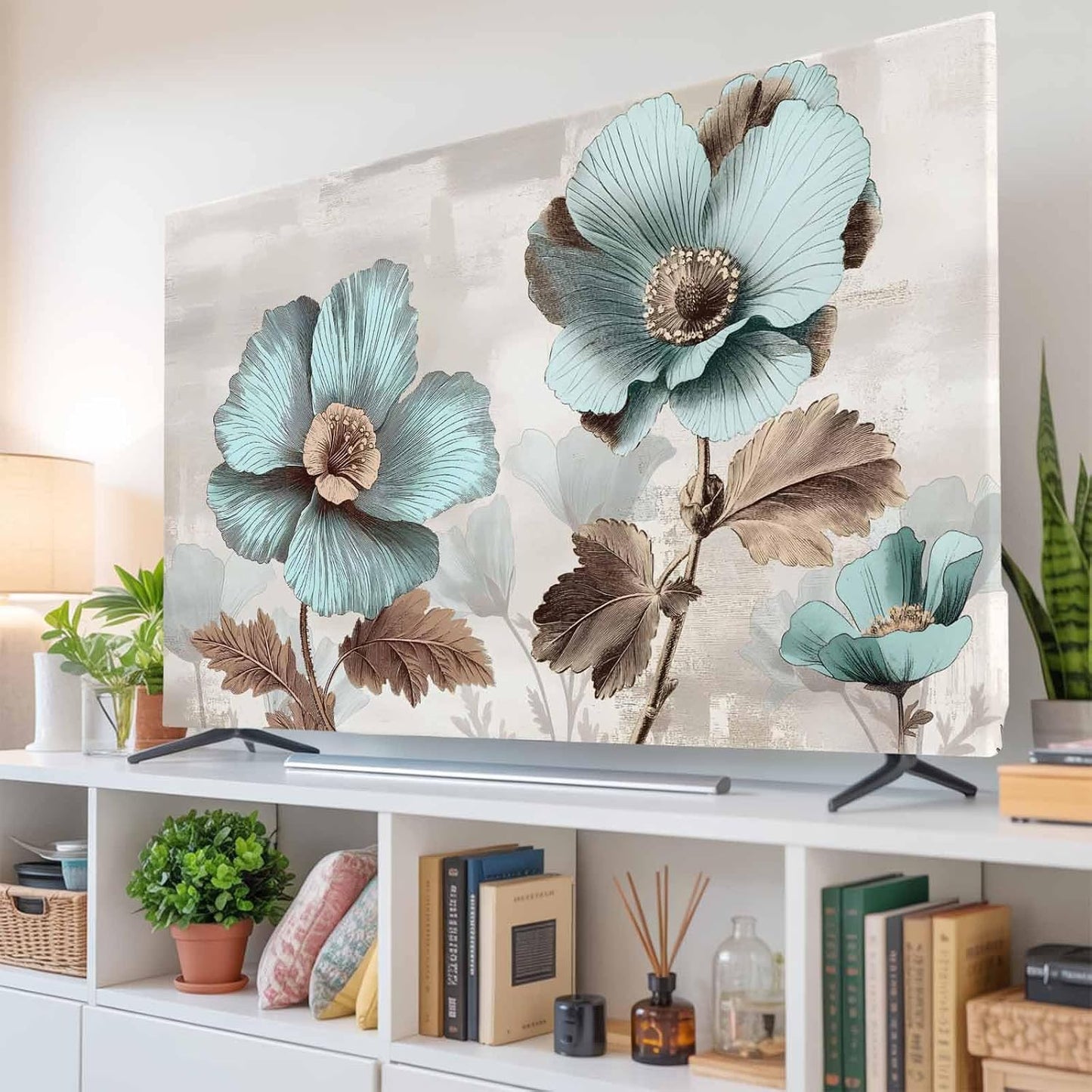 Yukro 75 Inch, 65"x37" Blue Broccoli Indoor TV Dust Cover, Farmhouse Rustic Floral Retro Brown Botanical Elastic TV