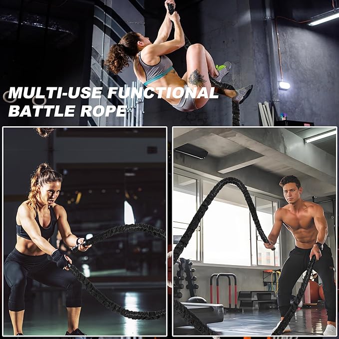 Battle Rope 1/1.26/1.5/2 Inch Diameter,Pink 30FT/40FT/50FT Exercise Workout Ropes for Home Gym Heavy Weighted Training Rope for Working Out