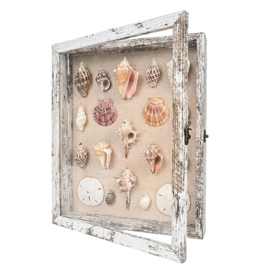 Shadow Box Frame11×14 Display Case with Linen Back, Real Glass Window Door with Hinge, Memorabilia Medals Wedding Bouquet Collections Picture Frame Memory Box for Keepsakes