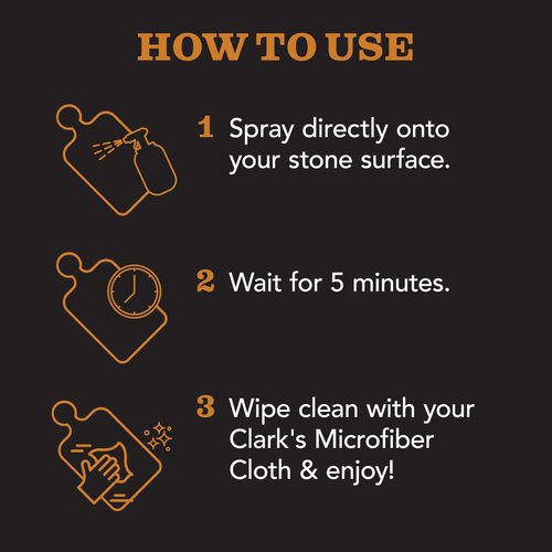 CLARK'S Natural Stone Spray Cleaner, with Microfiber Cloth for Soapstone, Granite, Quartz, Marble, & other Countertop Surfaces – Pure Ingredients to Keep Stone Protected, Citrus Oil Extracts, 12oz