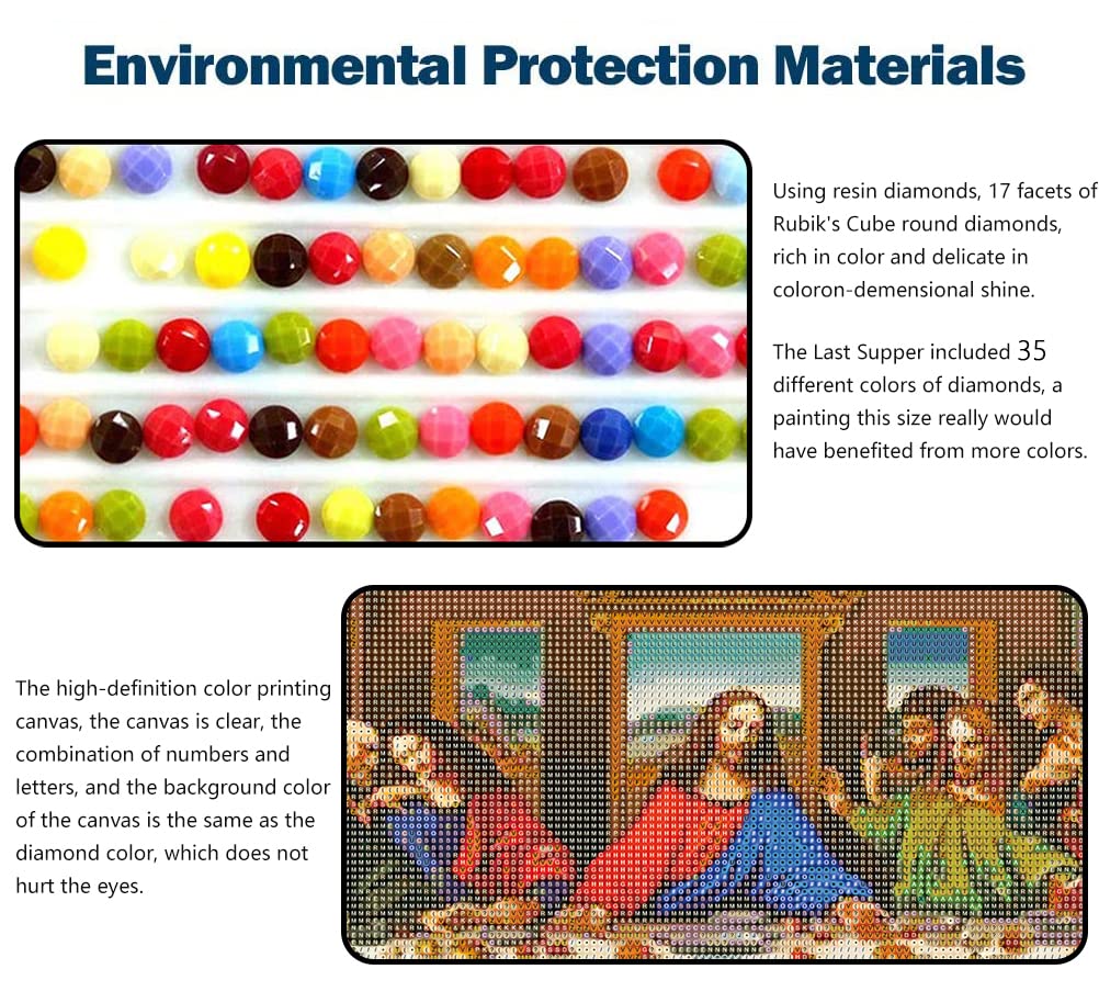 5D DIY Diamond Painting Kits for Adults, Large Size Full Drill Diamond Arts Rhinestone Pasted, DIY Painting Diamond Dot Arts Crafts for Home Wall Decor Gift, 15.8"x33.5" (The Last Supper)