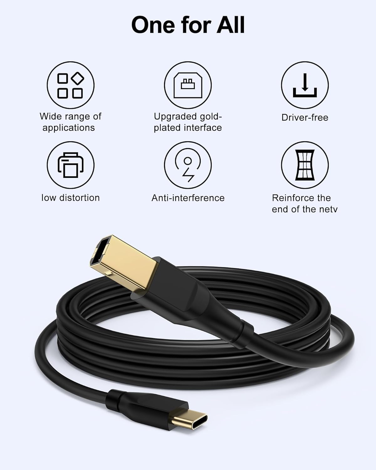 20ft, 10Foot Printer Cable Scanner USB C to USB B Cable for Epson, HP, Canon, Midi, Ethernet Print