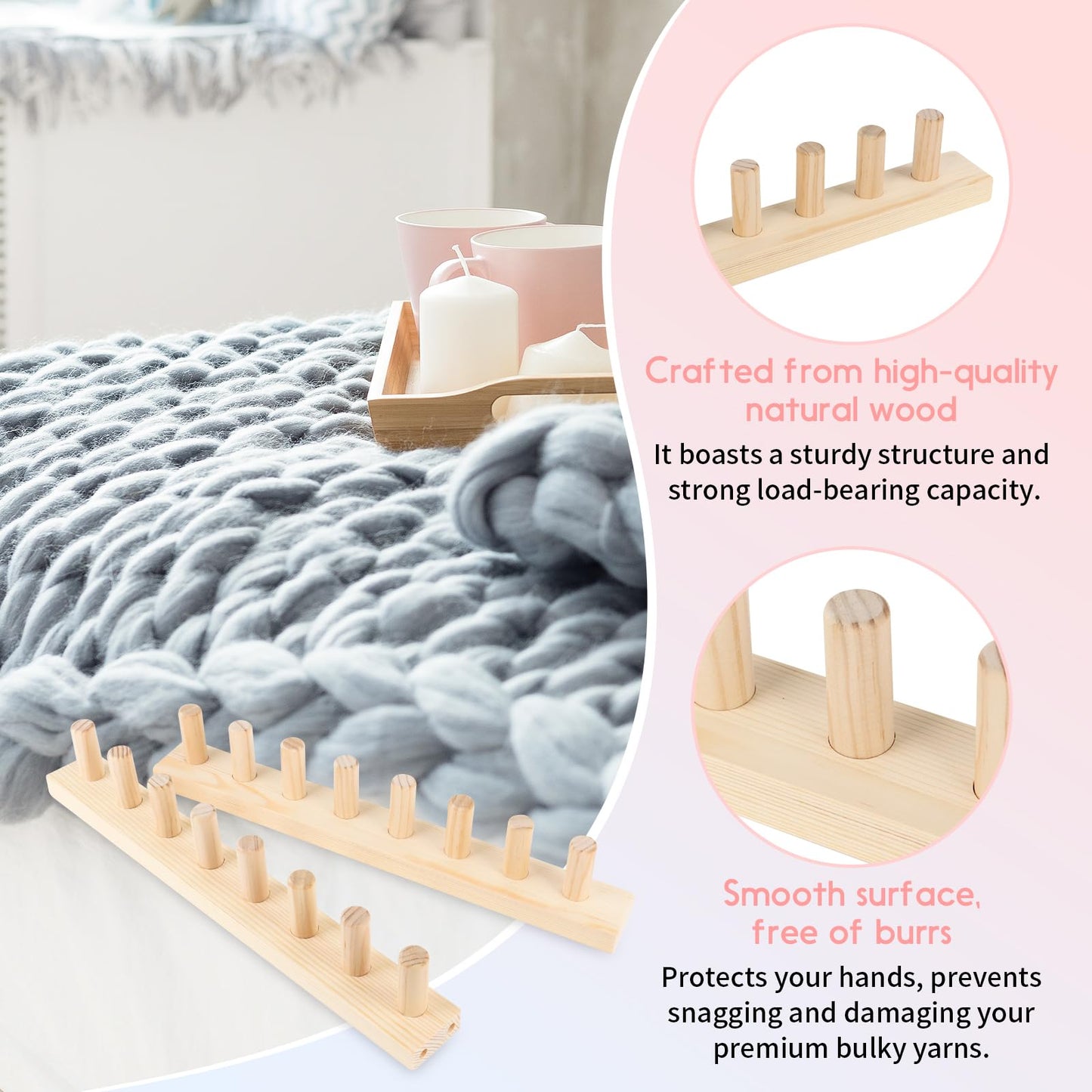 Ziimaikery 64 Inch Wooden Chunky Blanket Knitting Loom, Chunky Knitting Loom for Blanket Making Adjustable DIY Frame for Bulky Yarn Projects, Reusable Crafting Tool for Beginners (64inch)