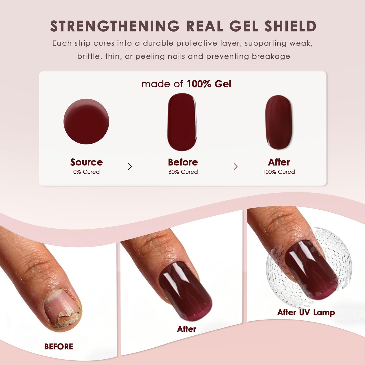 KHARITA Semi Cured Gel Nail Strips – Real Gel Nail Polish UV Wraps for Brittle Nails | Waterproof Long Lasting Easy Peel-Off Removal | Hema-Free | Ombre Brown Salon Sticker Kit with File & Stick