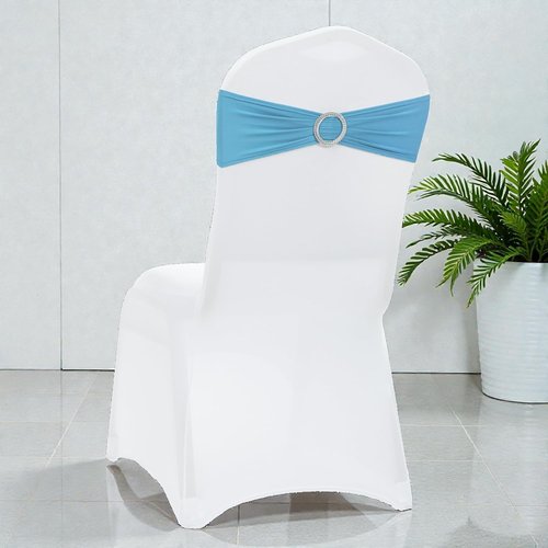 MDS Spandex Chair Sashes - Pack of 200 Universal Elastic Stretch Ties with Buckle for Weddings | Blue