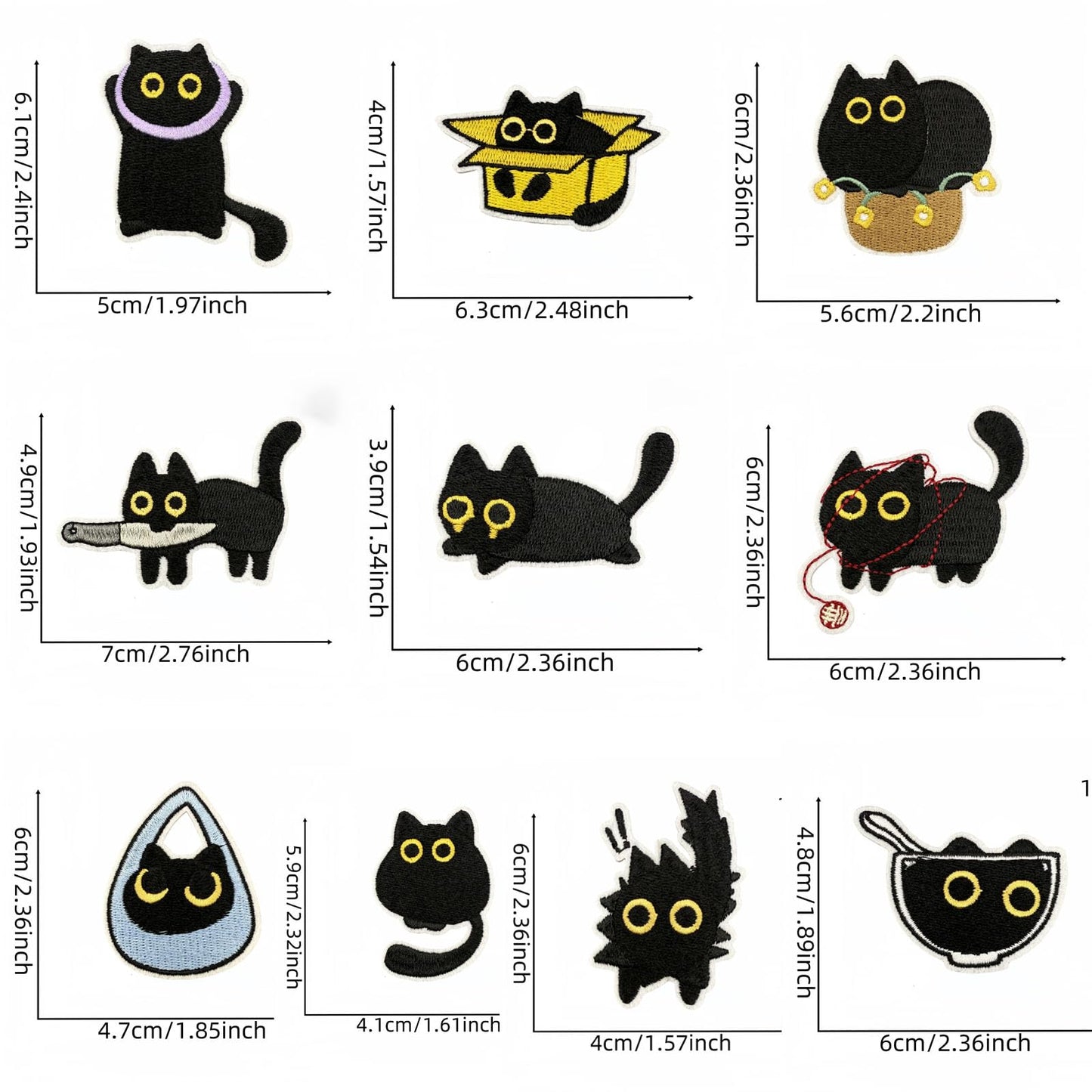 10pcs Embroidered Iron On Patches for Clothes, Cute Cat Embroidery Patches Sew On/Iron On Applique Decorative for Clothes, Dress, Hat, Jeans,Jacket, DIY Accessories
