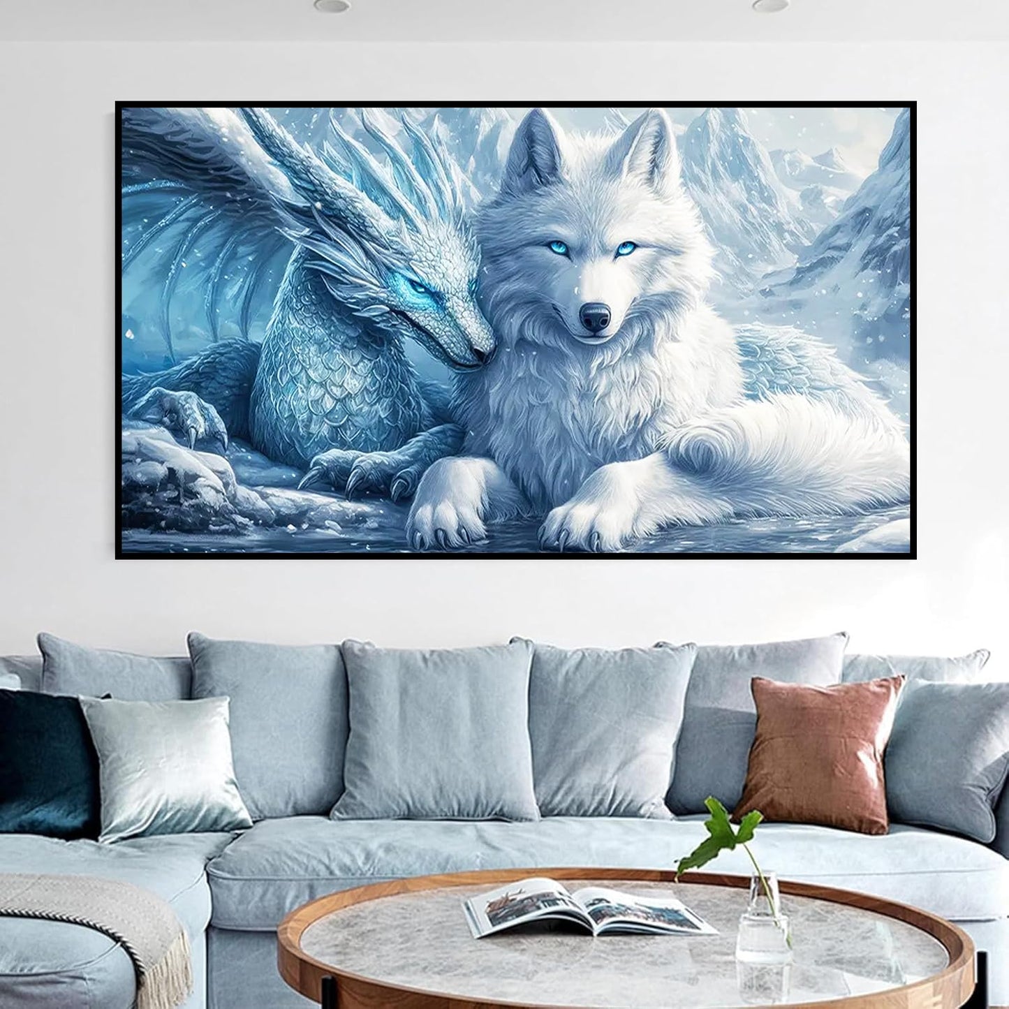 igoodom Large Diamond Painting, Dragon and Wolf Large Diamond Art Kits for Adults, Full Drill Round Big Diamond Painting, DIY Gem Art and Crafts for Home Wall Decor Gift 27.5 X 15.7inch