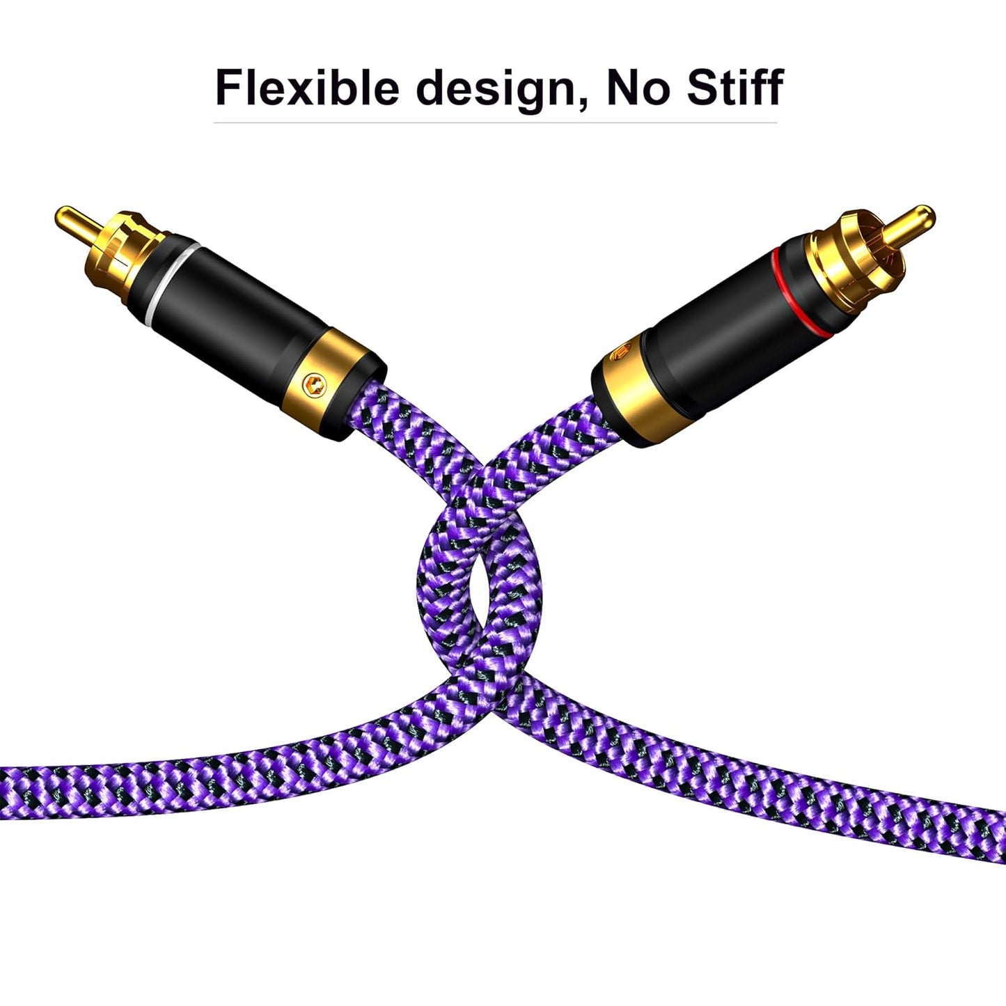 Veimeitk 2 2 24K (2.5FT/0.75m) RCA to RCA Audio Cable Heavy Duty Gold-Plated Pure Copper Shell Oxygen-Free Copper