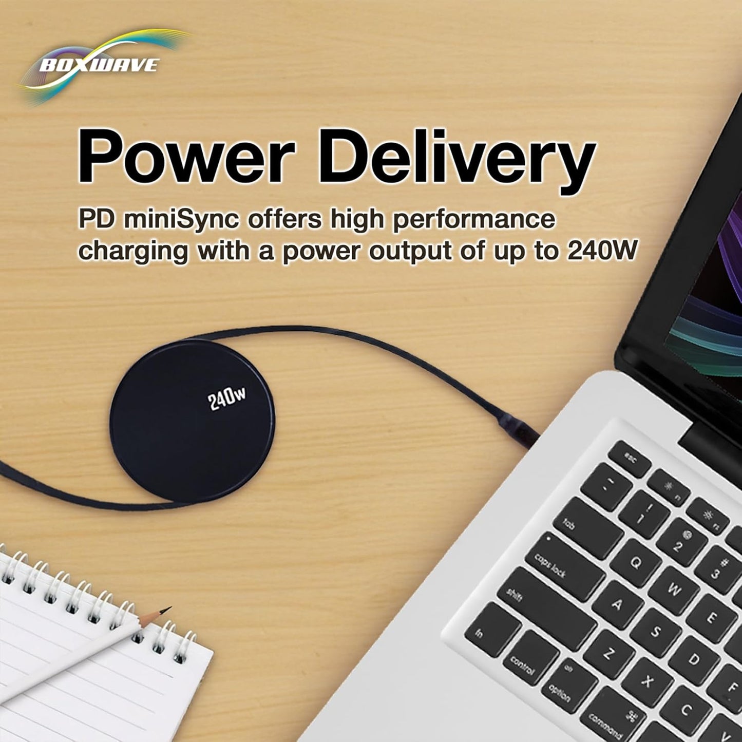 BoxWave TIMMKOO Q5 MP3 (240W), 240W Cable Compatible with WiFi Player - PD miniSync Retractable PD Portable USB Type-C
