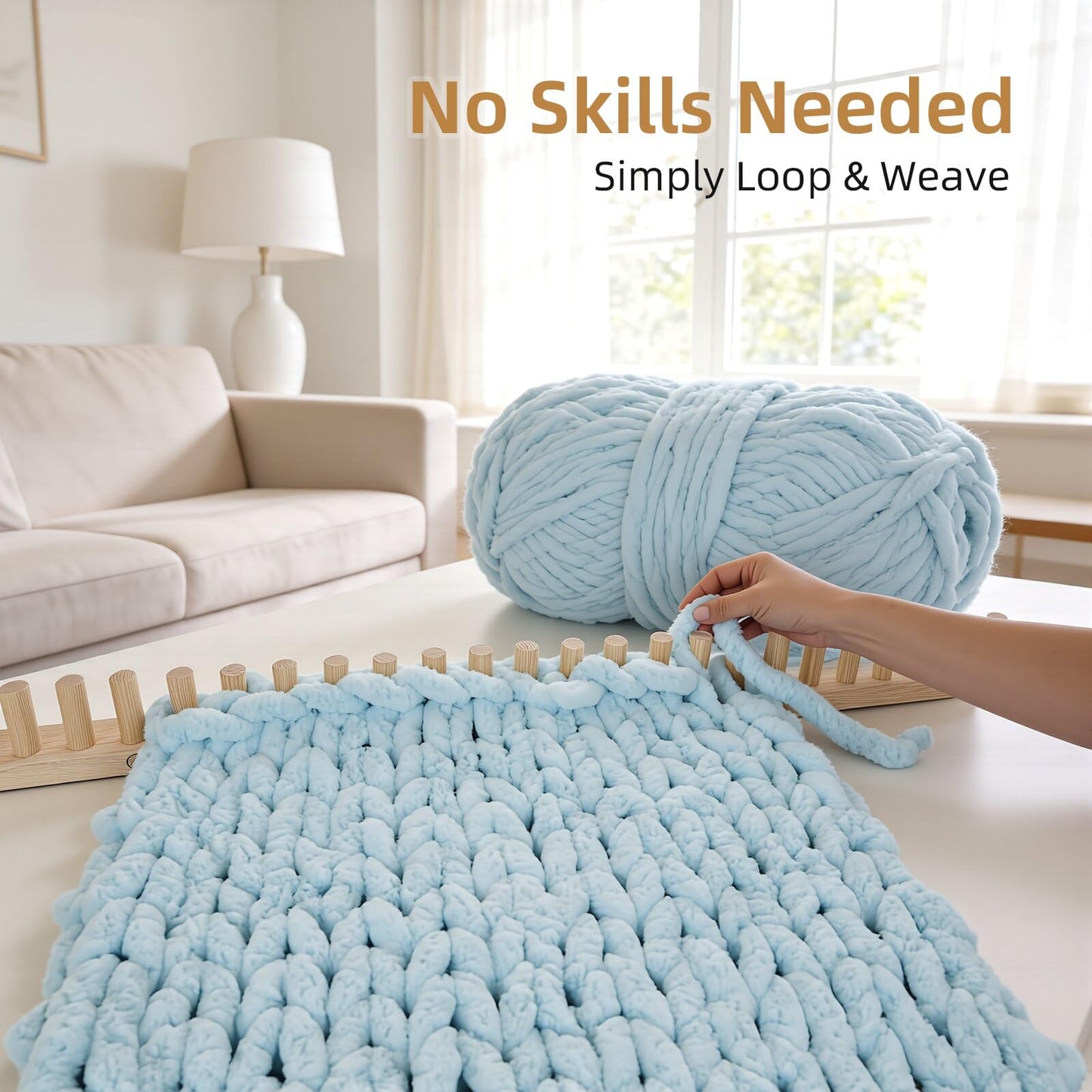 ARTACE 62" Chunky Blanket Loom, Extra Large Wooden Loom for Chunky Throw Blanket, Adjustable Size Hand Knitting Kit, Ideal and Friendly for DIY Beginners