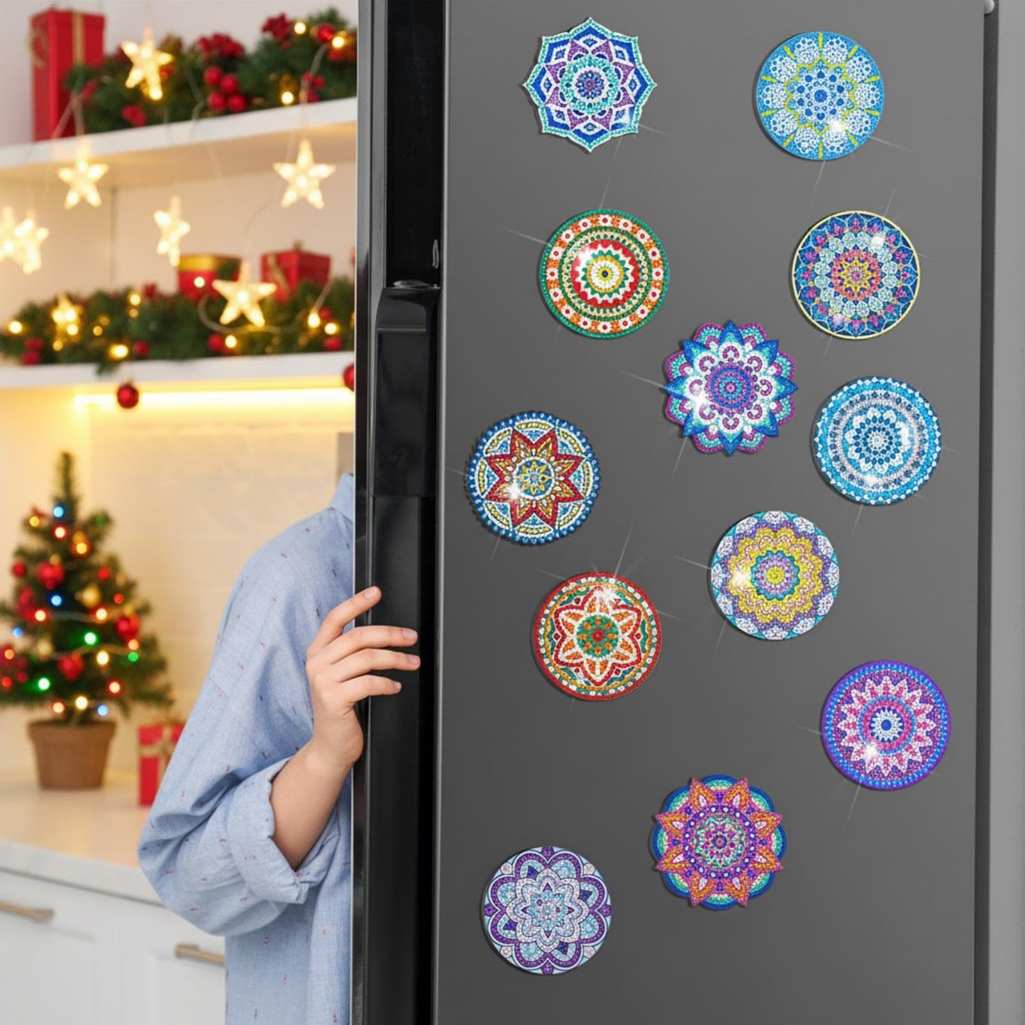 Zonon 12 Pcs Refrigerator Diamond Painting Magnets Easy Diamond Art Painting Magnetic Stickers Kits Fridge Magnets for Adults DIY Home Decors(Classic Mandala)