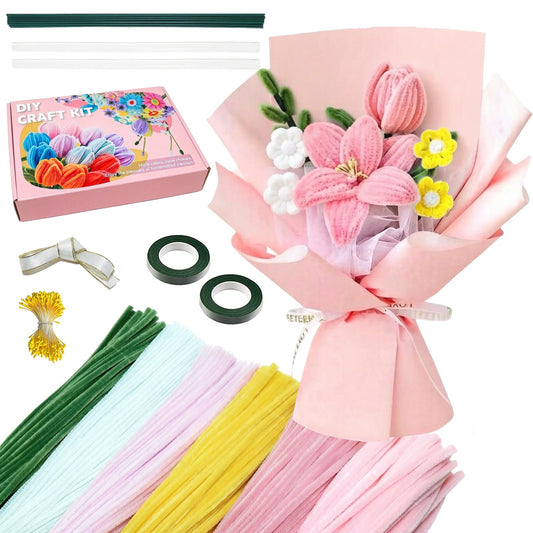 YLDAFUQE 600 Pcs Pipe Cleaners Craft, 6 Colors Pipe Cleaners Bulk Flower Kit, Chenille Stems for DIY Flower Making Kit with Floral Wires, Gardening Tape, Stamen, Floral Wrapping Paper, Ribbon for Art
