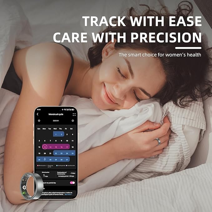 Smart Ring for Women Men, Health Fitness Tracker, 10ATM Waterproof Ring for iOS and Android, No Subscription Fee (Black, 12)