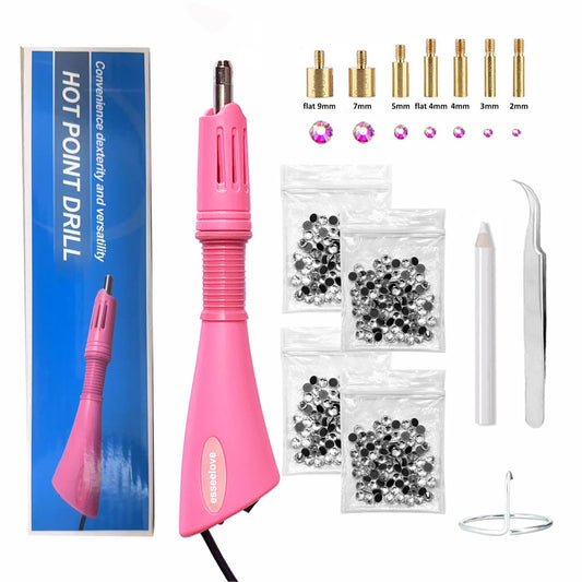 esseelove Hotfix Rhinestones Applicator, DIY Hot Fix Rhinestone Setter, Hot Fixed Wand Kit, Bedazzler Kit with Rhinestones, 7 Tips, Pencils and Tweezers