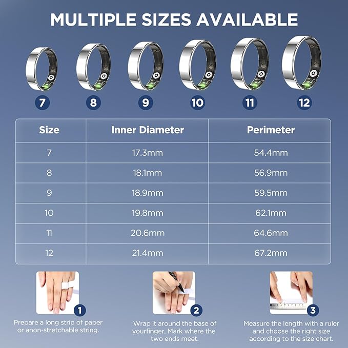 Health Activity Fitness Tracker, Ultra-thin Smart Ring for Women Men, Fitness Ring with Sleep Tracker, 24/7 Heart Rate Monitor, Step Counter, Calorie Pedometer, No APP Fee, for iOS Android (Silver #8)