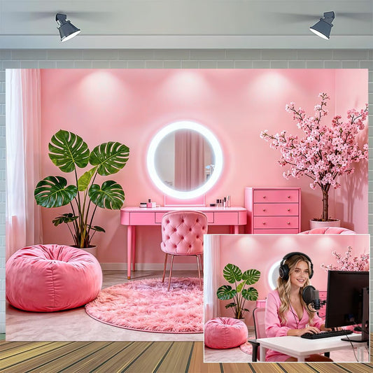 VeiVian 10X8ft Pink Vanity Backdrop Virtual Home Photography Background for Video Recording Live Video Zoom Calls Photo