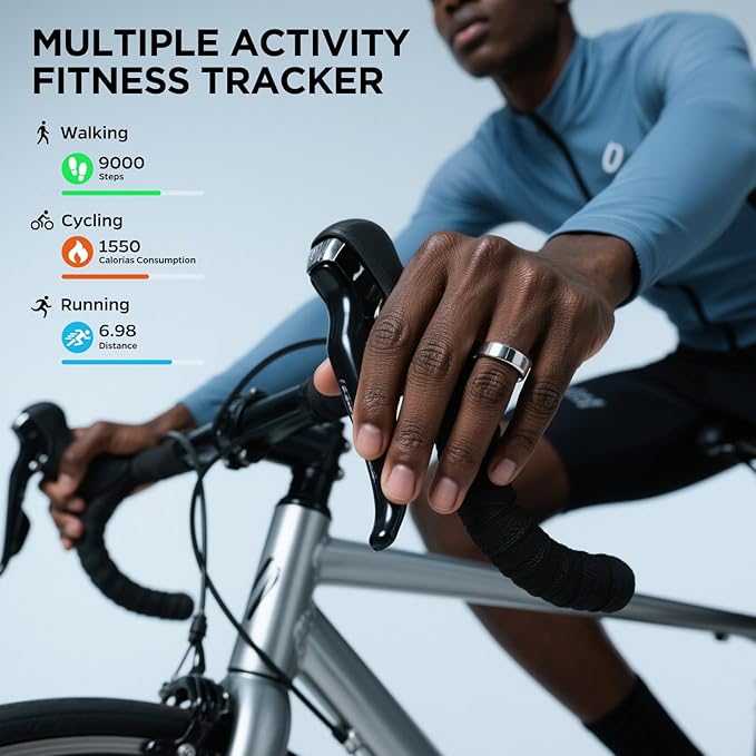 Health Activity Fitness Tracker, Ultra-thin Smart Ring for Women Men, Fitness Ring with Sleep Tracker, 24/7 Heart Rate Monitor, Step Counter, Calorie Pedometer, No APP Fee, for iOS Android(Silver #10)
