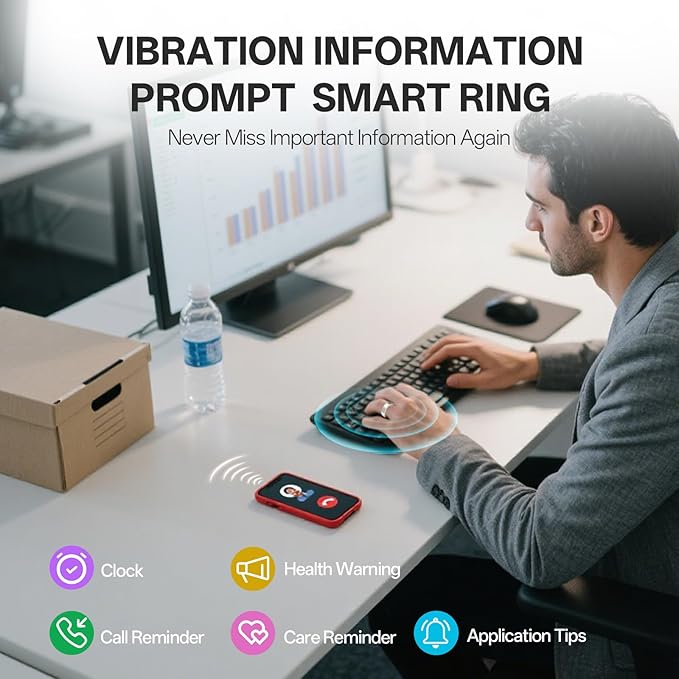 Smart Ring with Vibration Alerts, Health Tracker Ring with Body Temperature Monitor, Heart Rate, Sleep & Fitness Tracking, Waterproof Activity Ring for Men & Women, No App Fees (Gunmetal Gray, 12#)