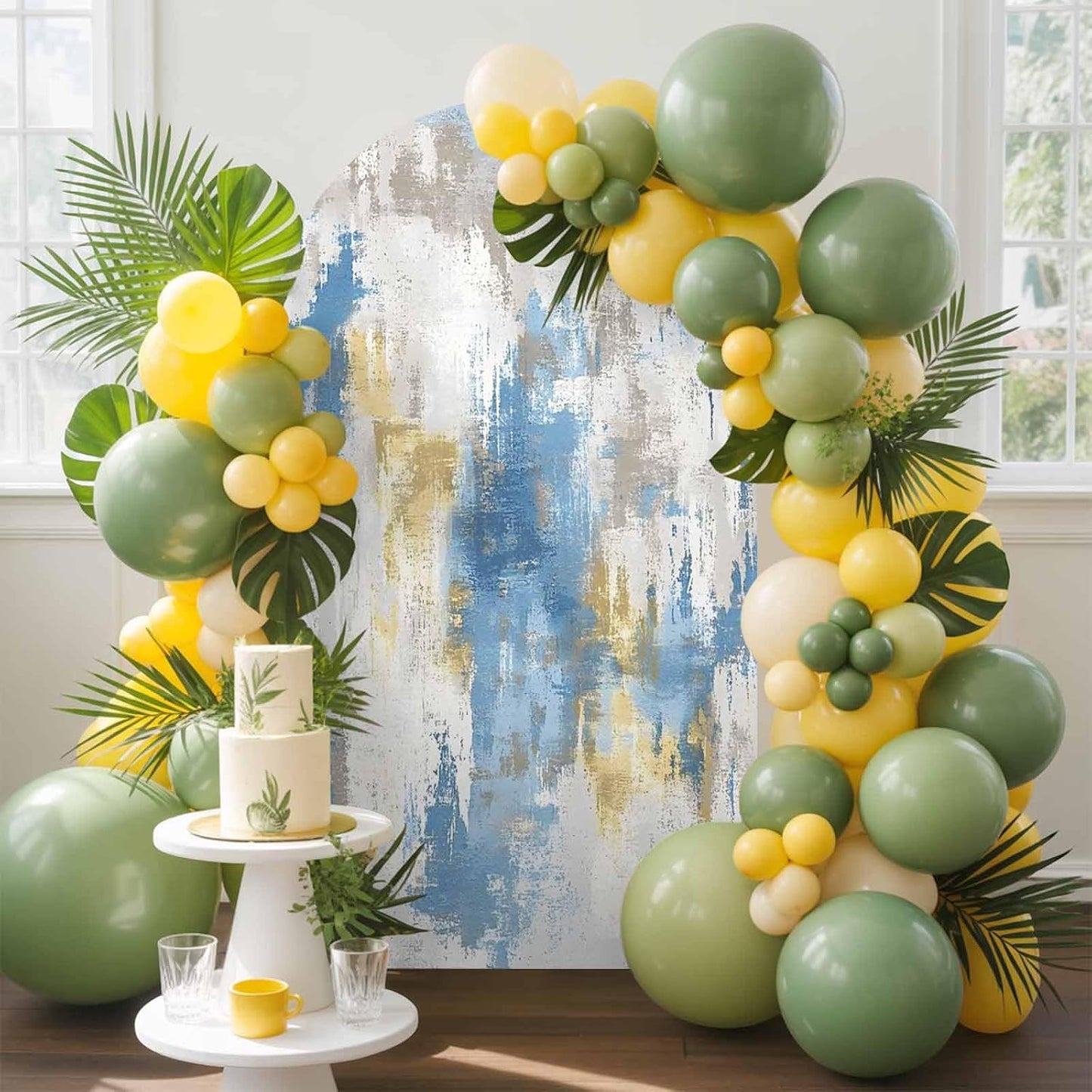 Jnbasdffb 6.6 Blue Gray Ombre Wedding Arch Cover, Stretchy Spandex Arch Backdrop Stand Covers FT, Vintage Abstract Art