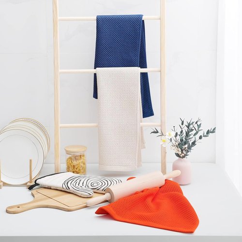Homaxy Kitchen Dish Towels - Ultra Soft 100% Cotton Waffle Weave, Quick Drying, 13 x 28 Inches, Navy Blue - 6-Pack