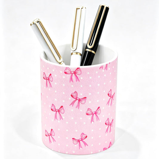 vnbsdwi Ceramic Pencil Holder for Desk Cute Pen Holder Pink Bow Pencil Cup Pot Desk Organizer Large Capacity Ceramic Makeup Brush Holders Multifunctional Office Supplies for Home School