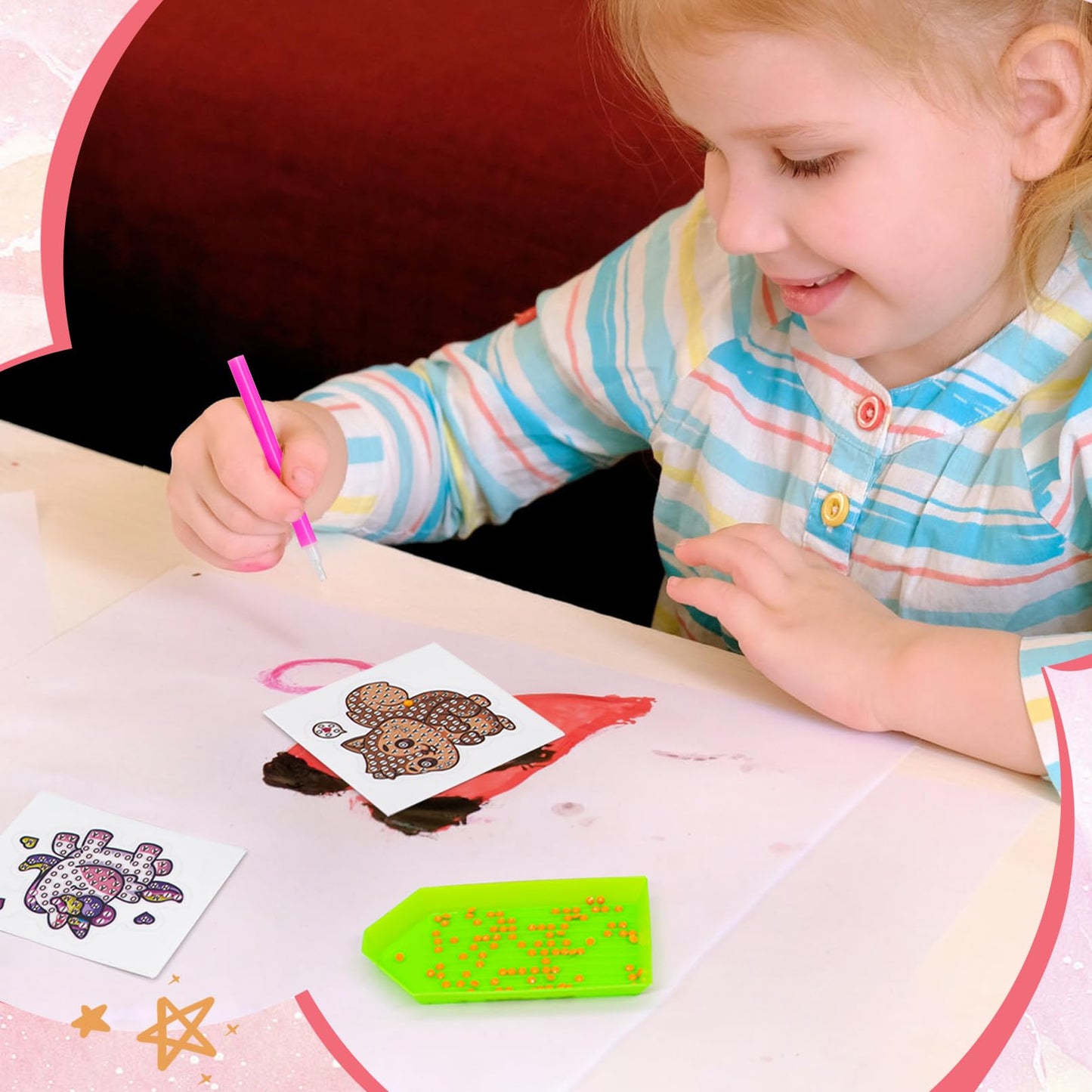 VOOADA Valentines Day Cards for Kids,Perfect 28 Pack Animal Buddies Painting Arts Crafts Kits for Kids School Classroom Birthday Party, Diamond Art Stickers Party Favors Packs for Boys Girls Gift