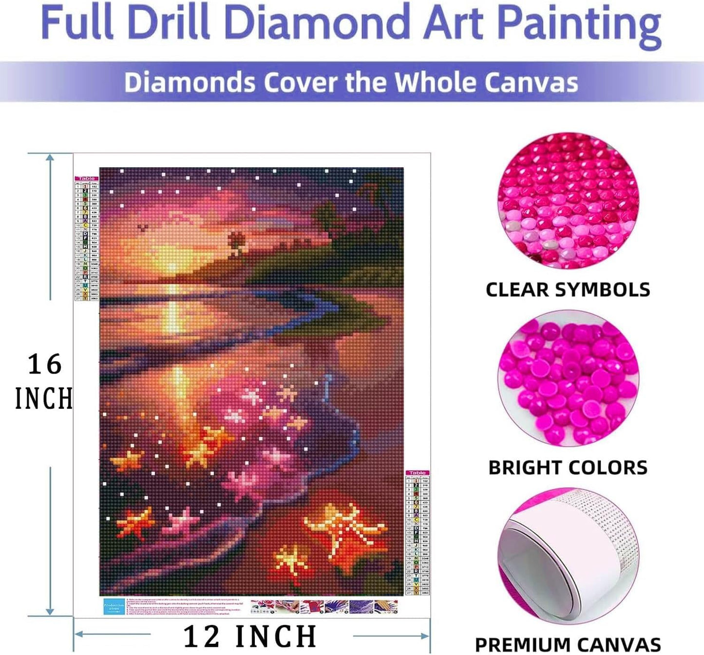 Lovepefe Beach Diamond Art Painting Kits for Adults, 4 Pack Seaside Paint with Diamond Kit for Beginners DIY Full Drill Gem Art Home Wall Decor 12 X 16 Inch