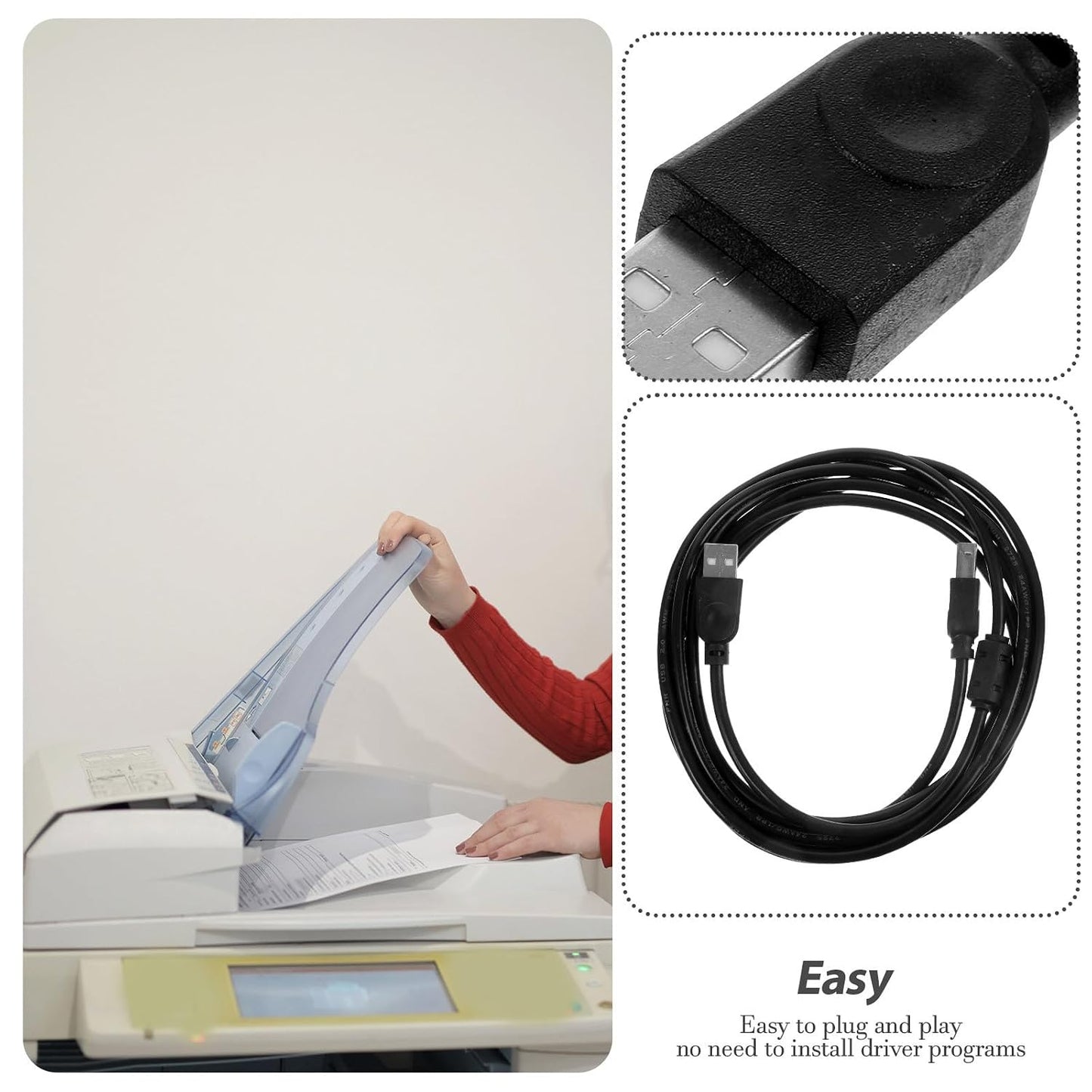 3 2.0 balacoo Printer USB Cable Meter Black USB Computer Accessory for Office and Home Printing, Scanner and Copier