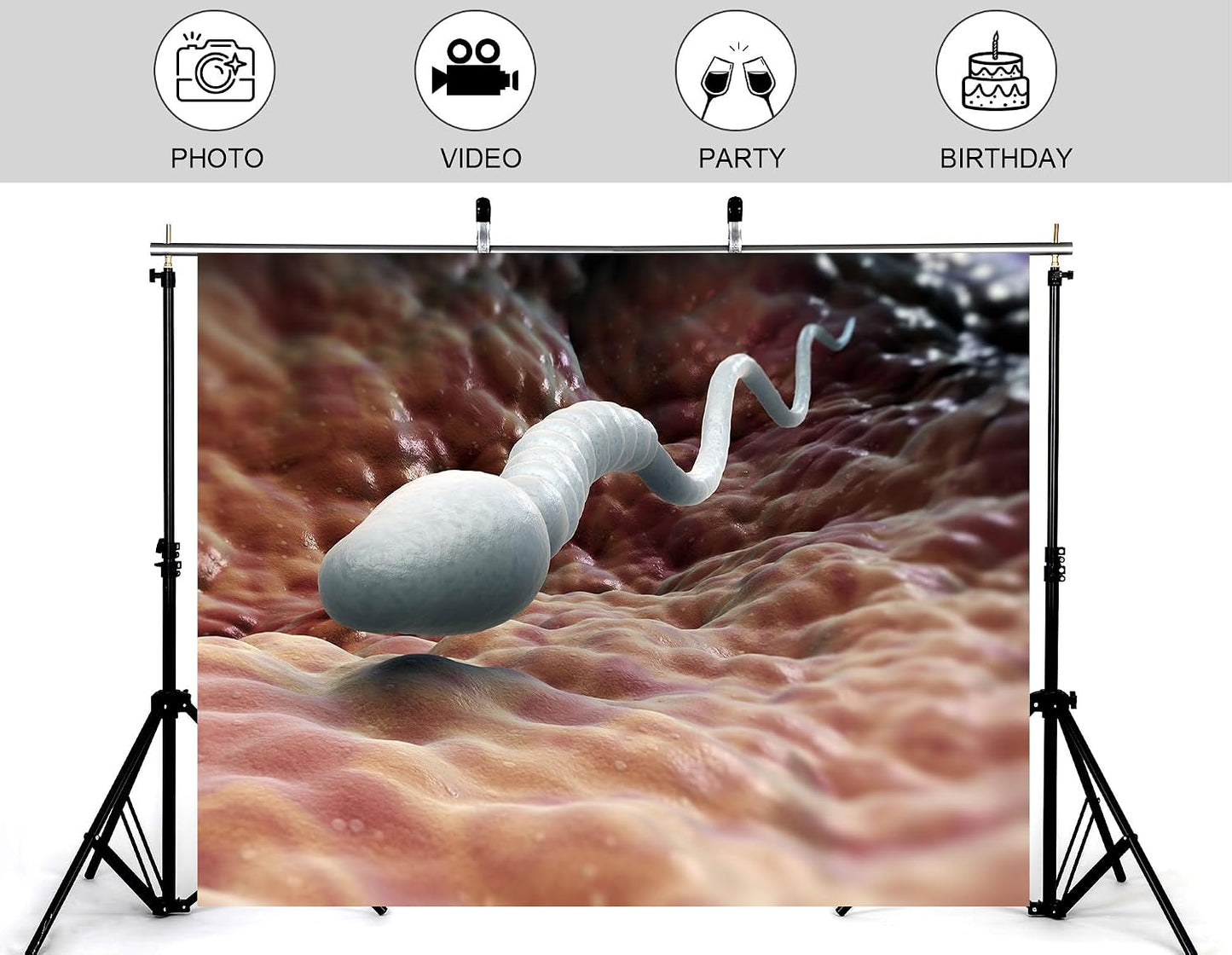 KeyWork 8x6ft Sperm Cell Backdrop Microscopic Reproductive Tissue View Photography Background for Medical Conference